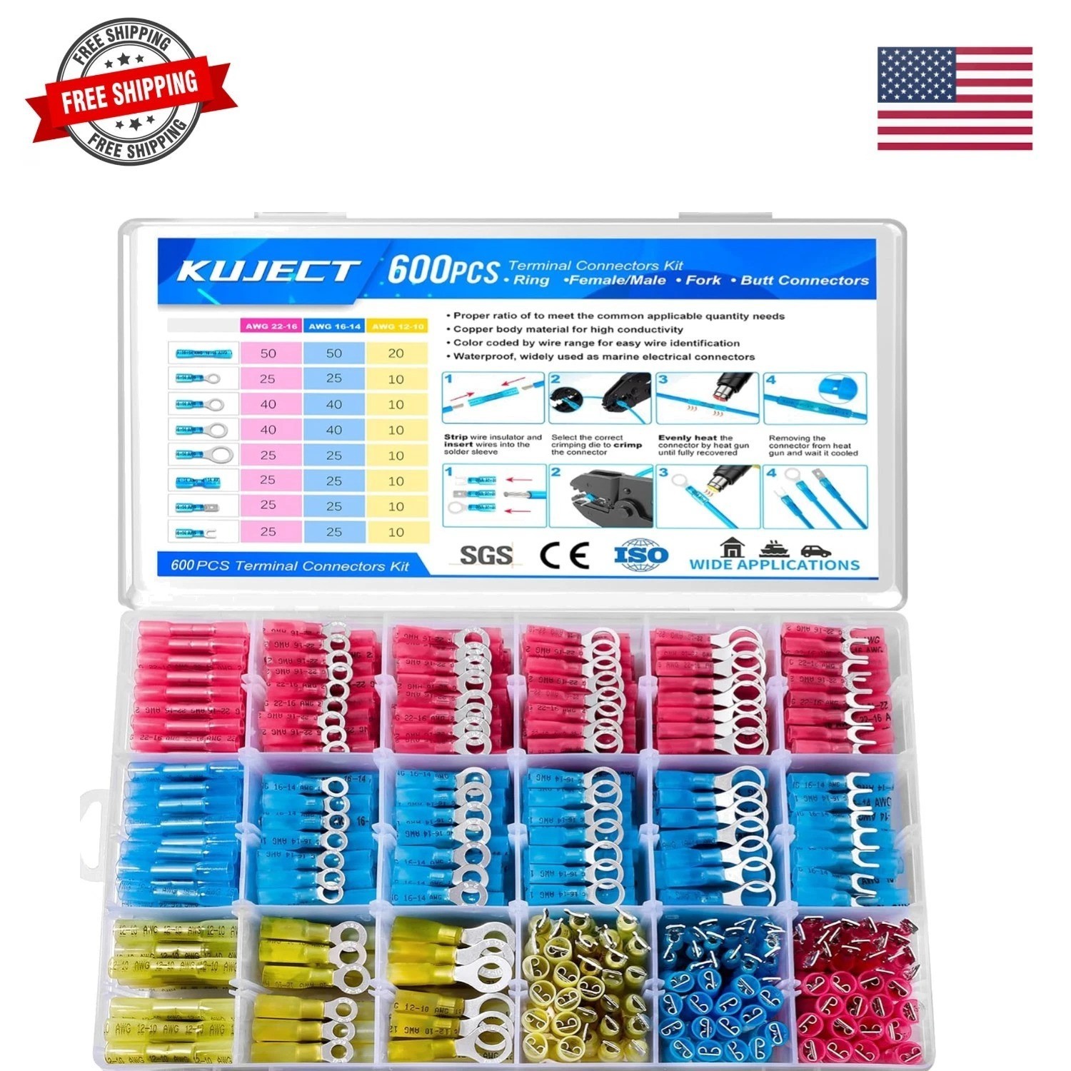 600 PCS Heat Shrink Wire Connectors kit, Multipurpose Waterproof Electrical W…
