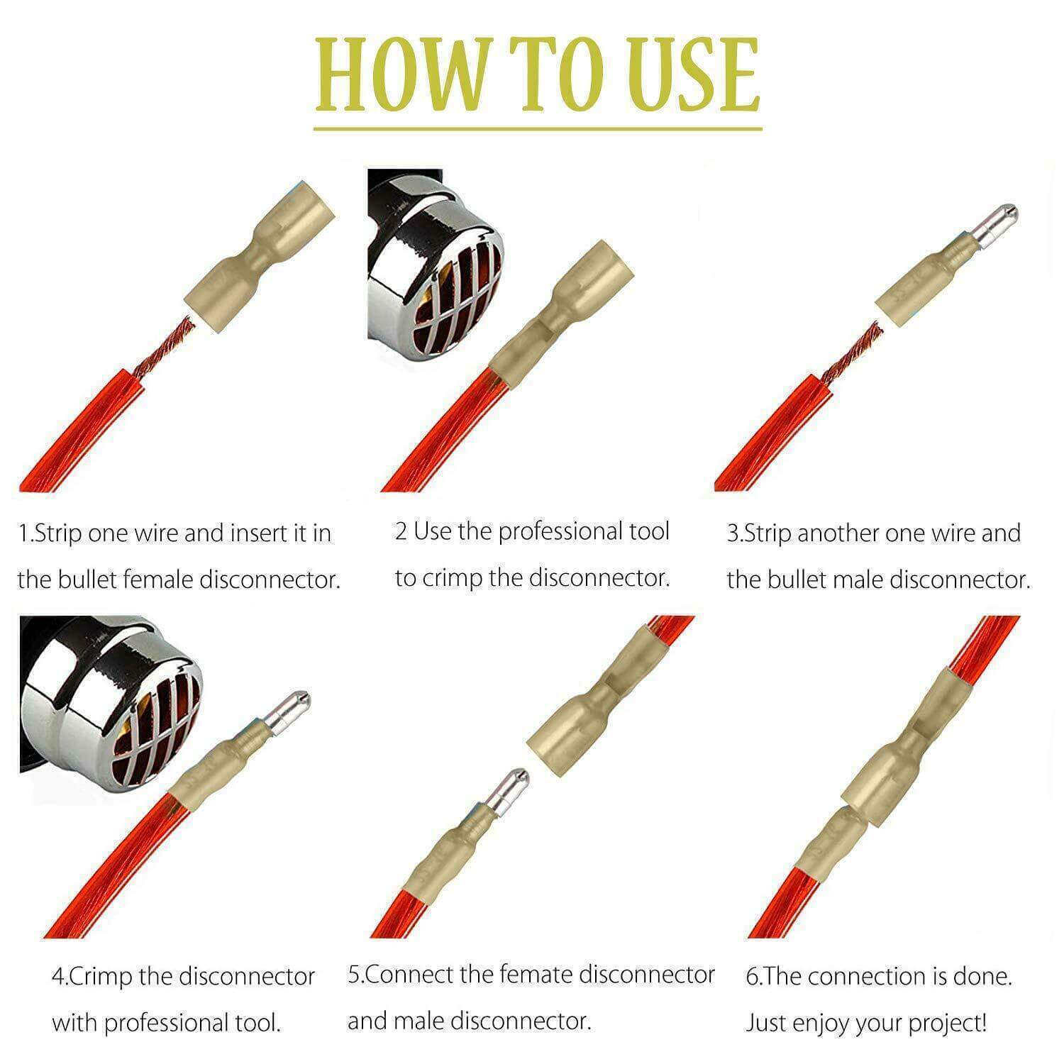 12-10AWG Heat Shrink Bullet Male Female Crimp Terminals Connectors Waterproof