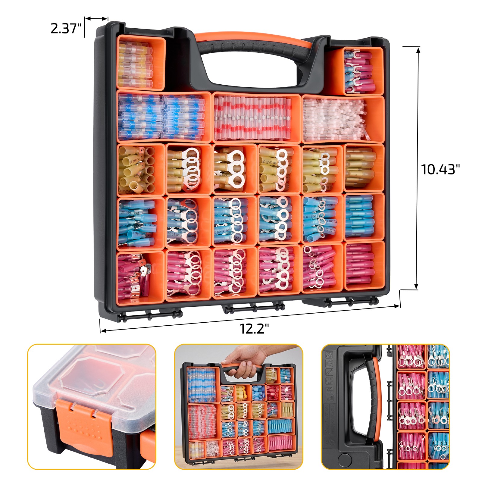 1347Pcs Waterproof Heat Shrink Wire Terminals 26-10 AWG For Boat Motorcycle Use