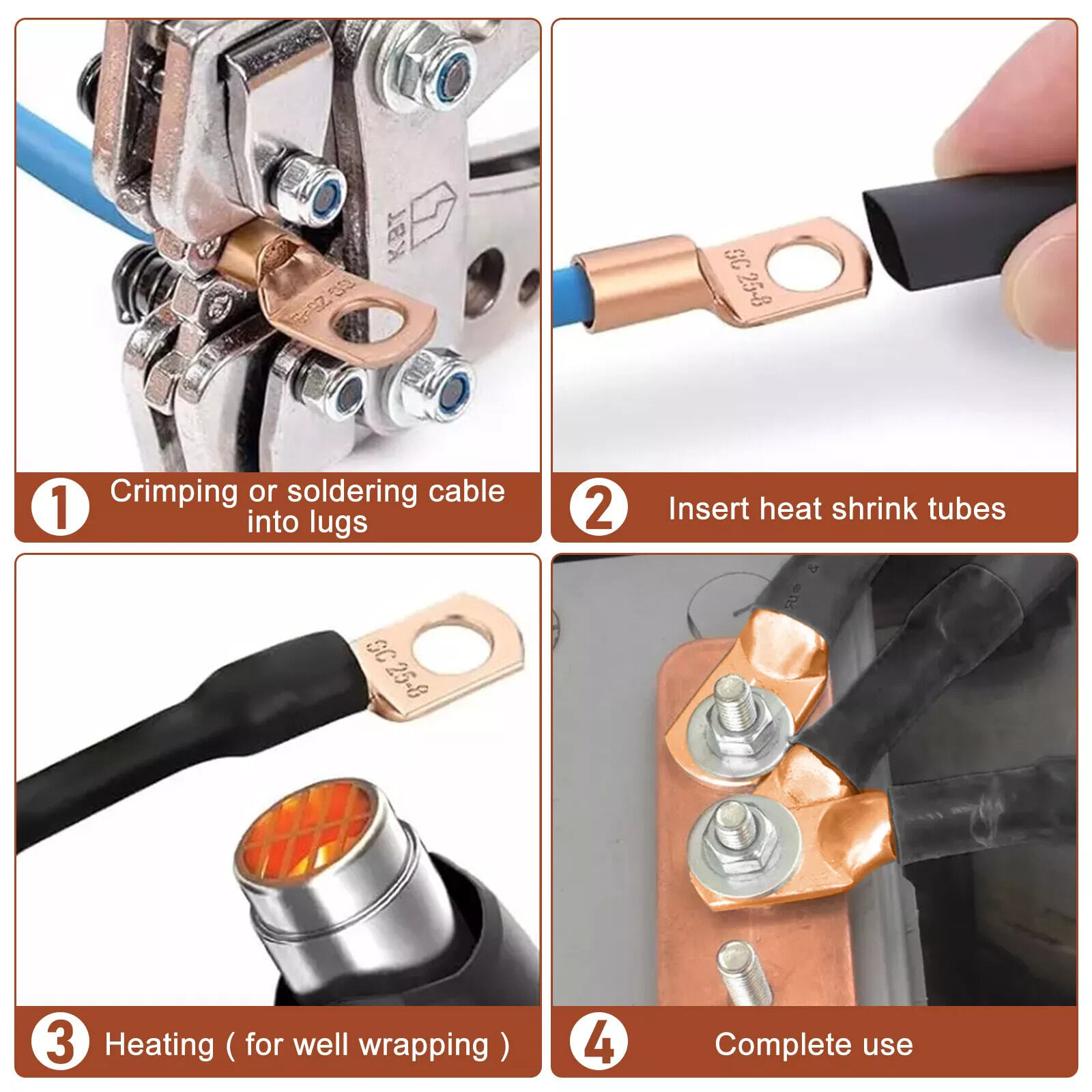 150pcs Battery Cable Ends Copper Wire Lugs Assortment AWG 2 4 6 8 10 Gauge Kit w