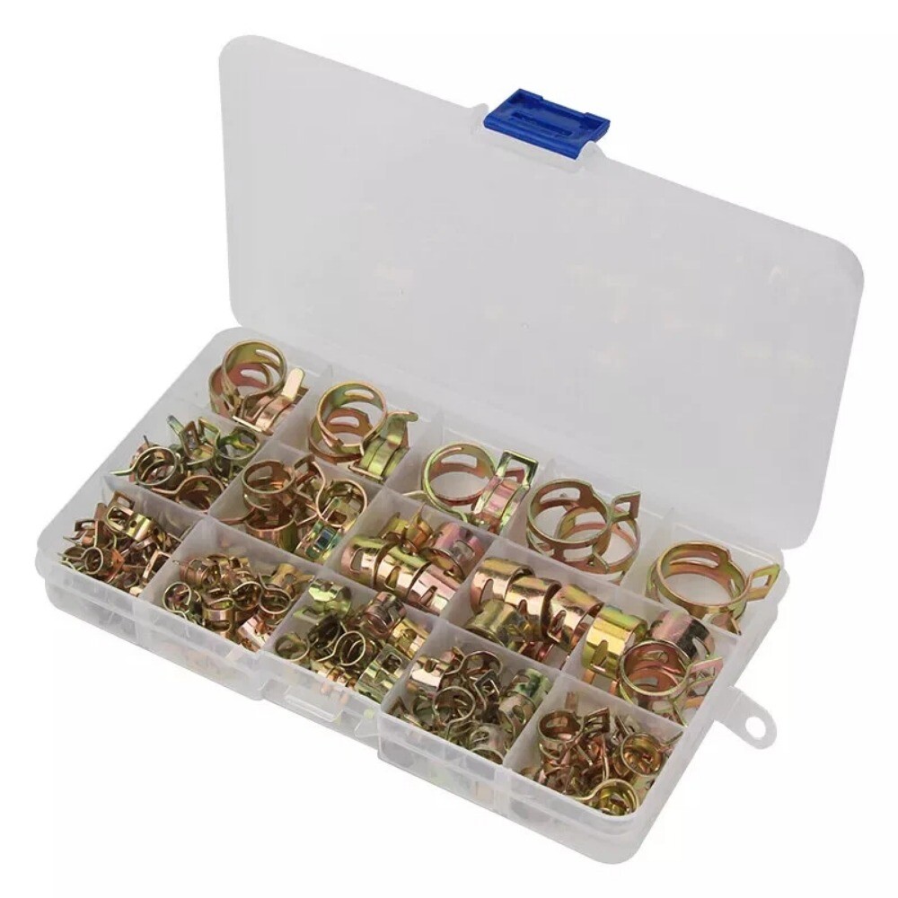 115Pcs Spring Clips Fuel Hose Line Water Pipe Air Tube Clamps Pliers 6-22mm Set