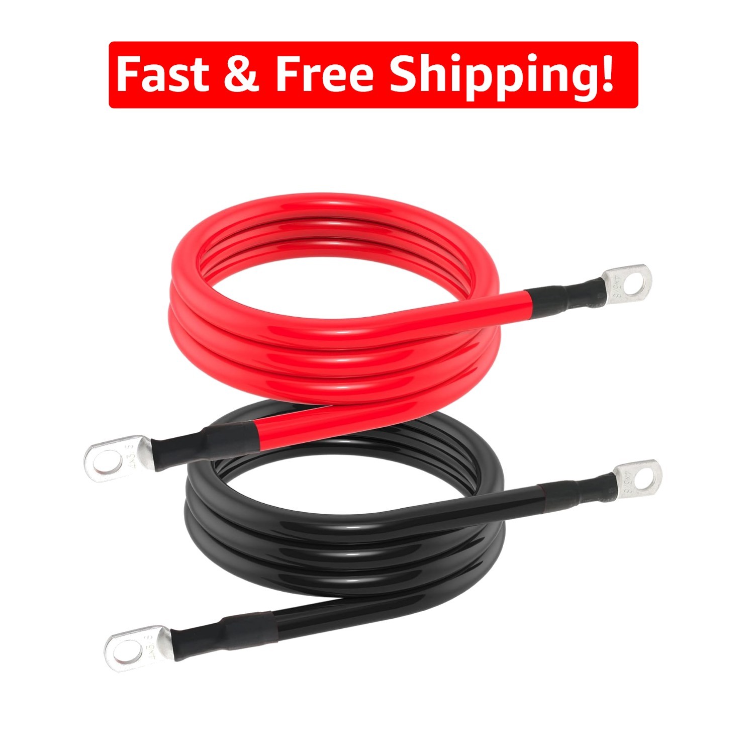 5FT 4 AWG Copper Inverter Cables with 3/8 in Lugs for RV, Boat & Motorcycle