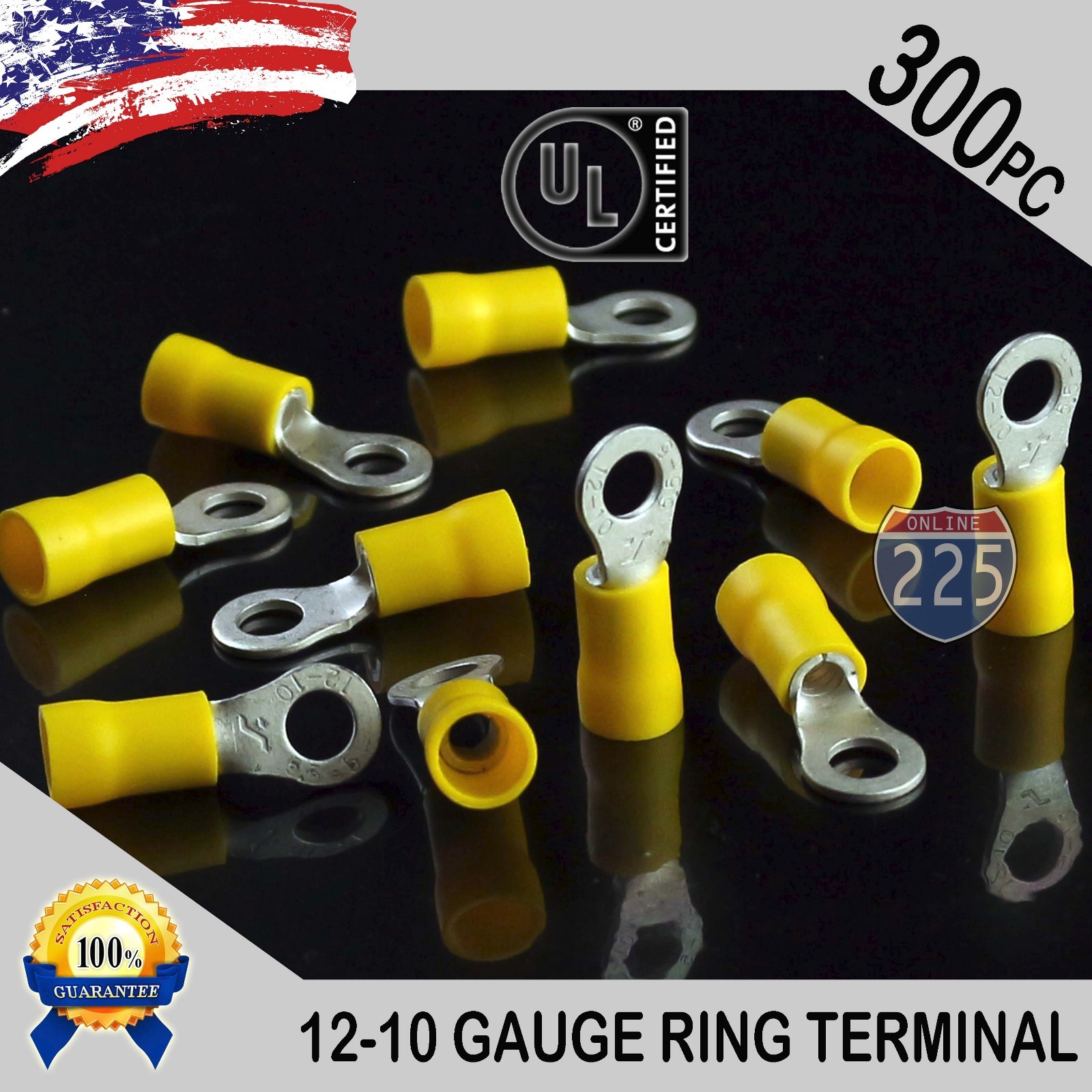 300 PACK 12-10 Gauge #10 Stud Insulated Vinyl Ring Terminals Tin Copper Core US