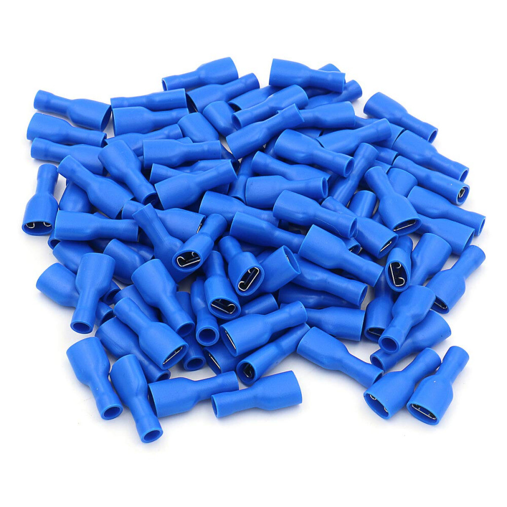 100pcs Female Fully Insulated 6.3mm Spade Terminal Crimp 16-14AWG Wire Connector