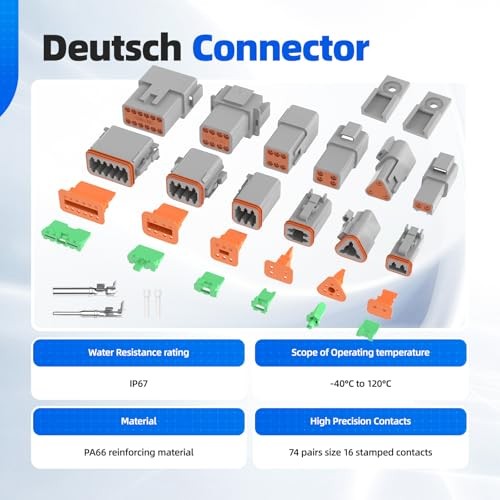 302PCS Deutsch Connector Kit, IP67 Waterproof Electrical Plugs DT