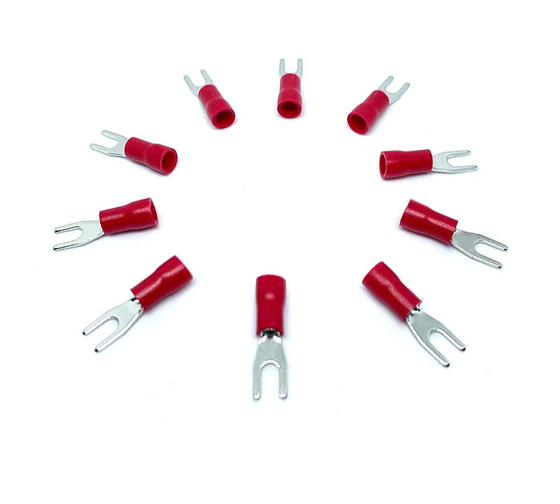 100pcs Wire Connector SV1.25-3 Red Copper U Shaped Fork PVC Insulated Electrical