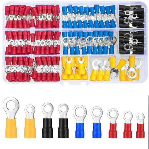 200 Pcs Mixed Quick Disconnect Electrical Ring Terminals, Insulated O Ring