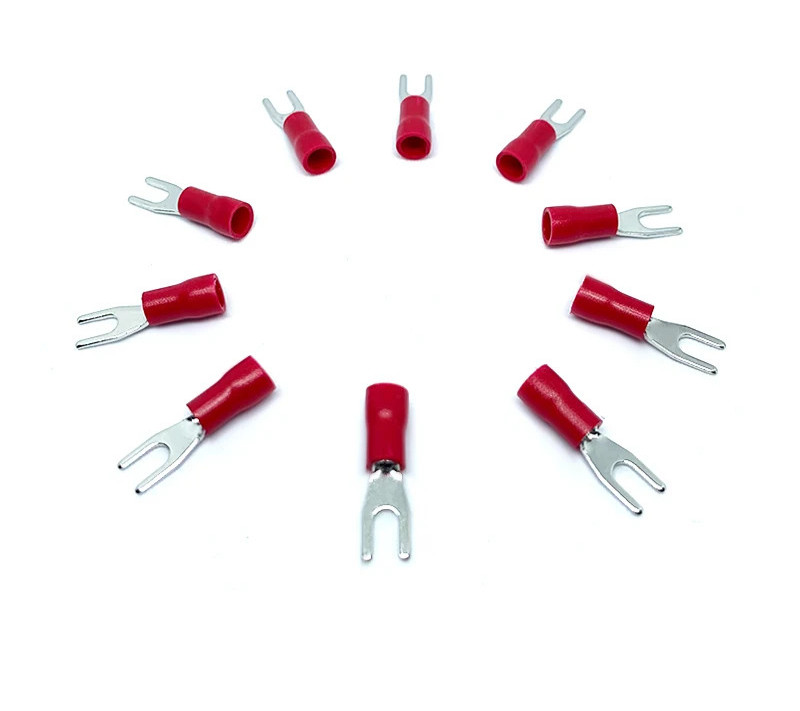 100pcs Wire Connector SV1.25-3 Red Copper U Shaped Fork PVC Insulated Electrical