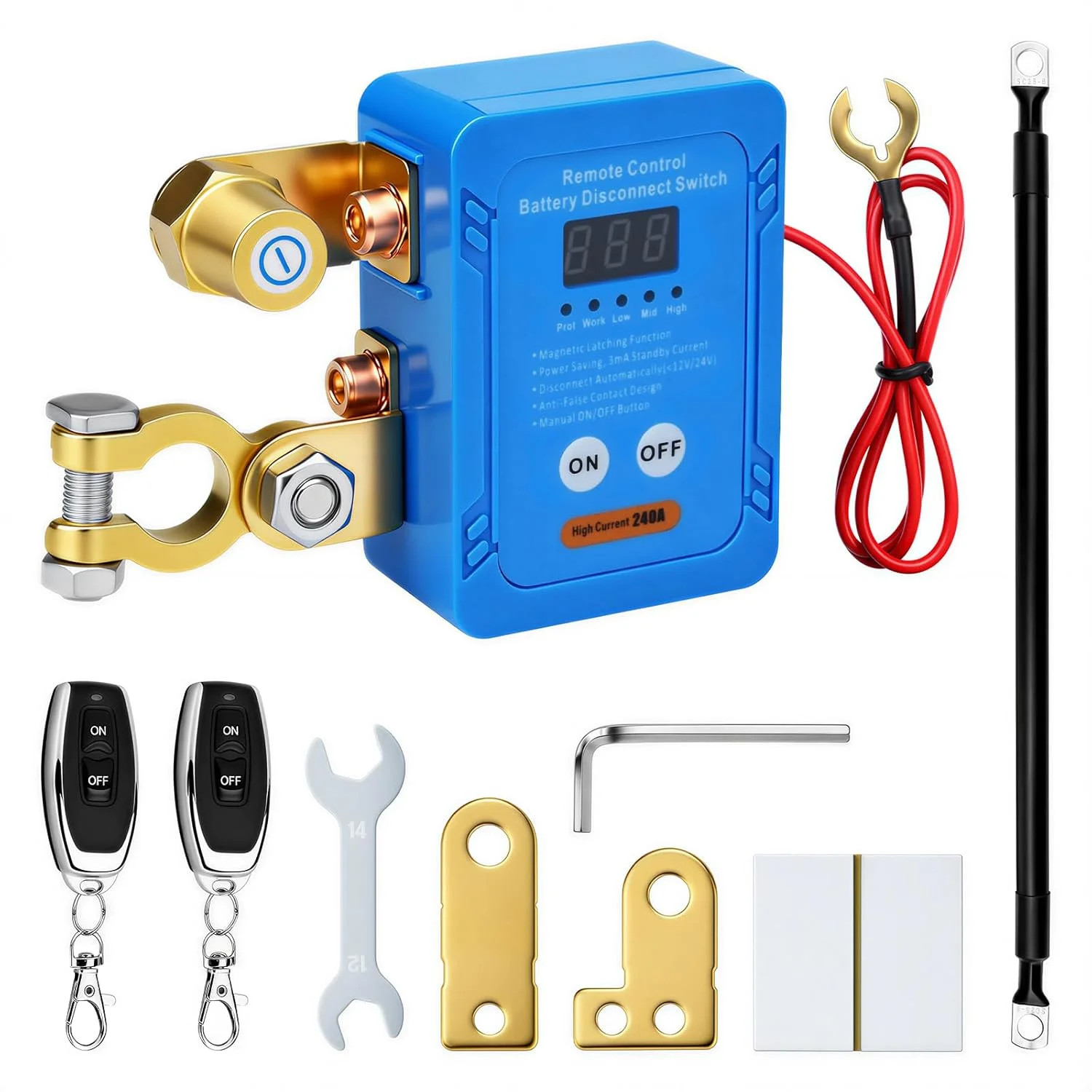 Remote Battery Disconnect Switch LED Display Flame-Retardant Housing, 12V/24V 24