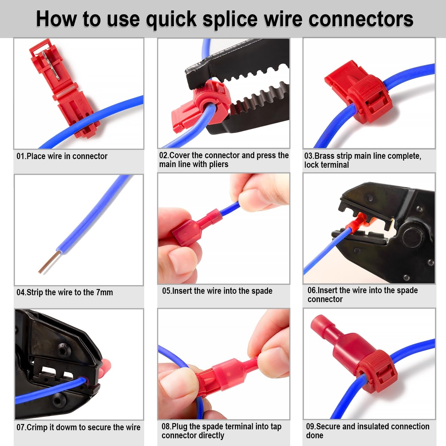 108Pcs T Tap Wire Connectors Terminal Quick Splice Self Stripping 22-10 AWG Auto
