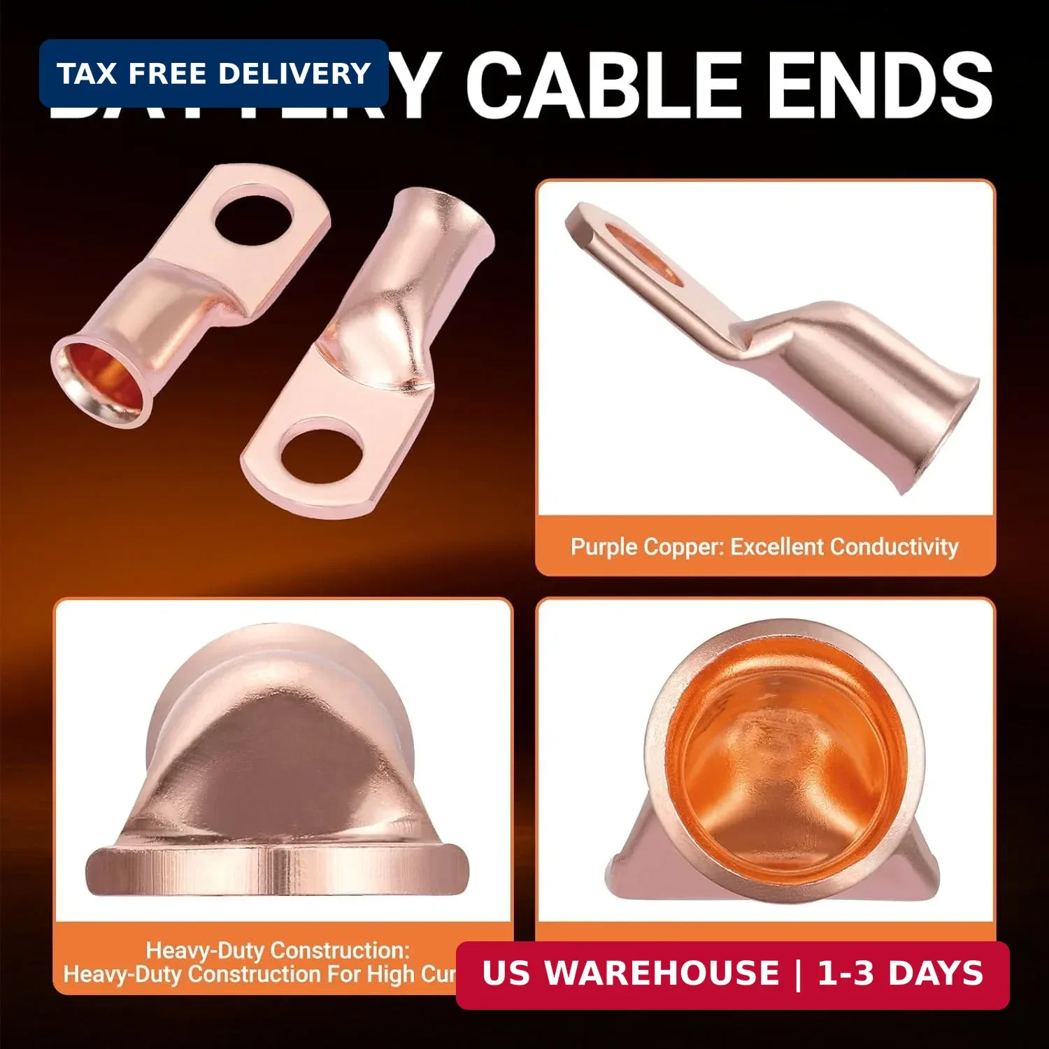 116pcs Battery Cable Ends Kit,1/0 AWG 2 AWG 2/0AWG 4 AWG 6 AWG Copper Lugs,0 Gau
