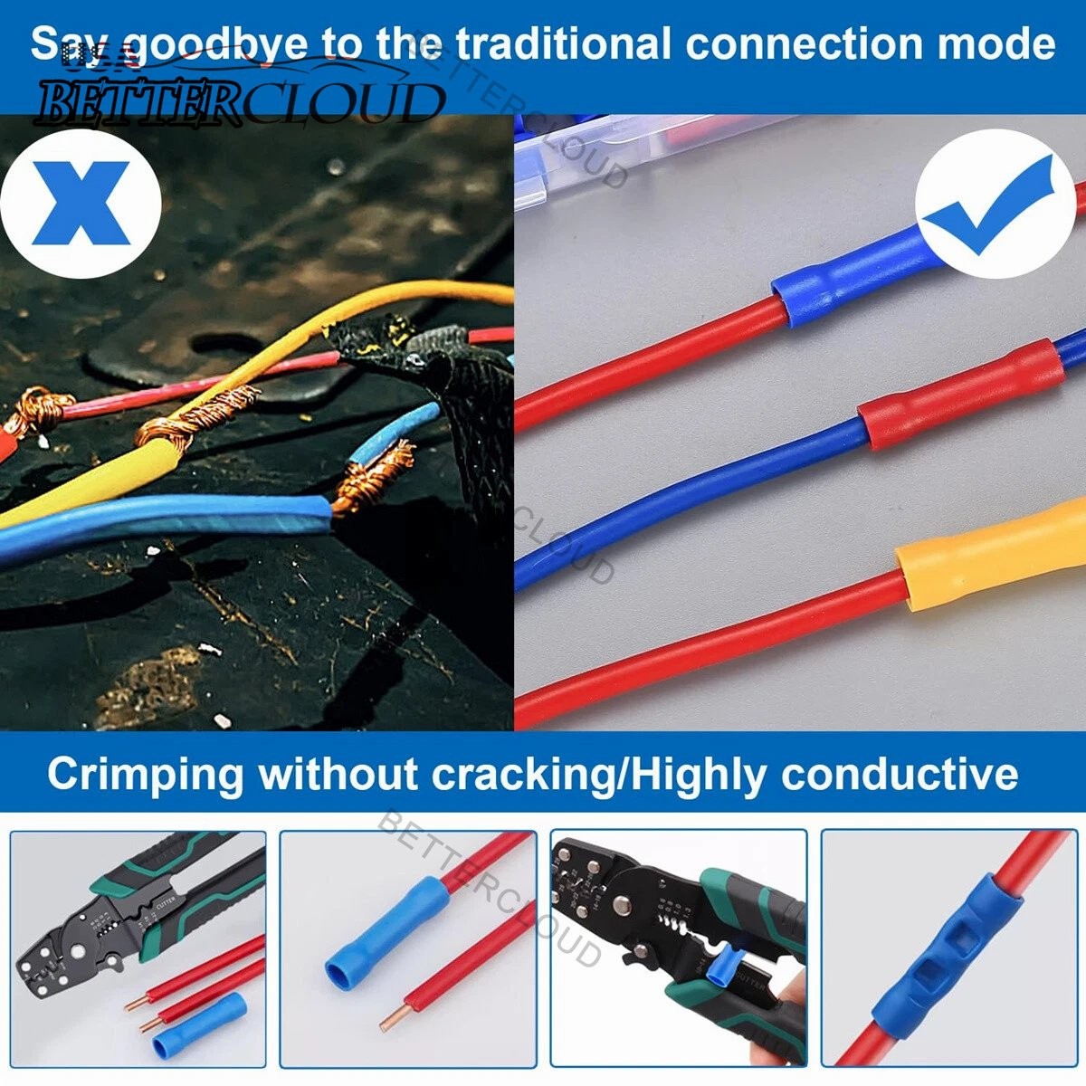1000Pcs 12-10 Gauge Insulated Butt Wire Connectors Crimp Splice Terminals Yellow