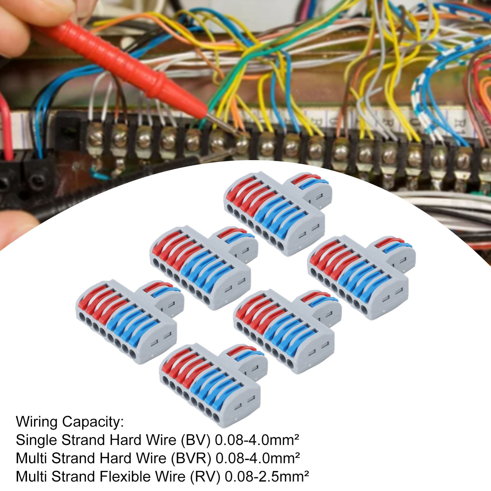 6PCS 2 In 8 Out Terminal Blocks 8 Way Butt Terminals Lever Electrical Wire.