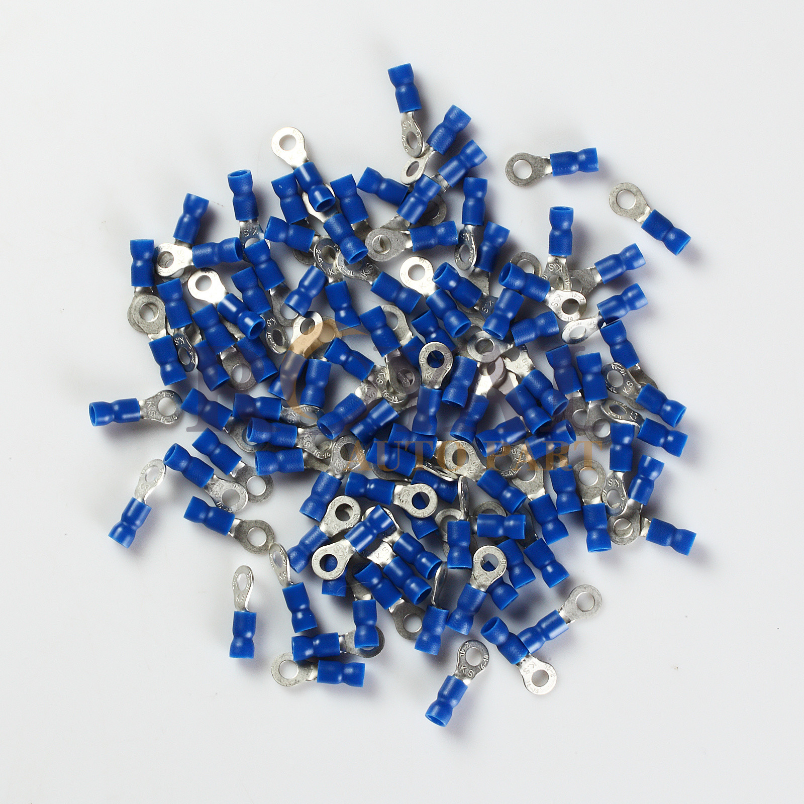 100 Car Ground Wire Ring Terminals Vinyl Blue 16-14 Gauge Connectors #8 Hole