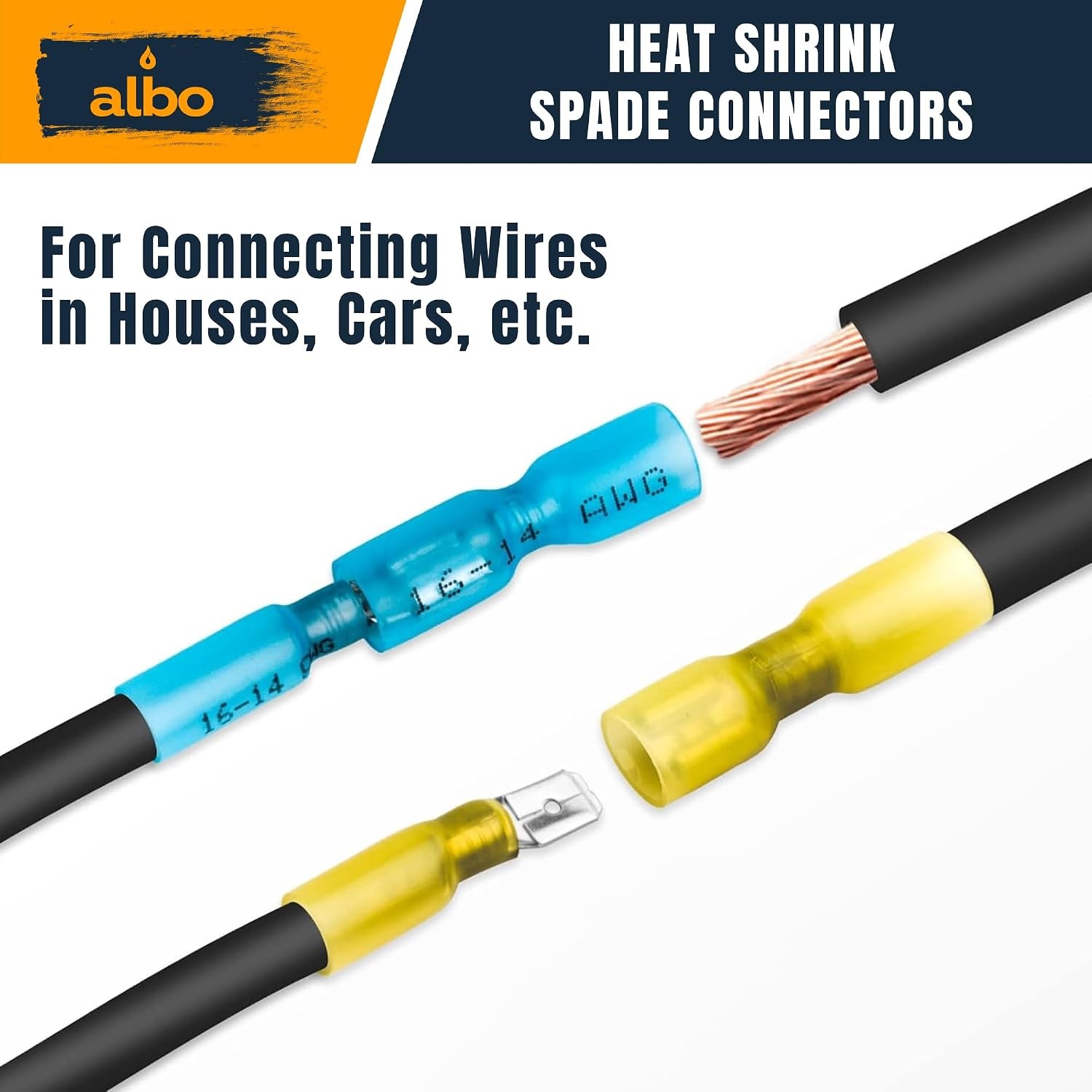 Heat Shrink Spade Connectors Kit, Waterproof Terminals for Marine & Automotive