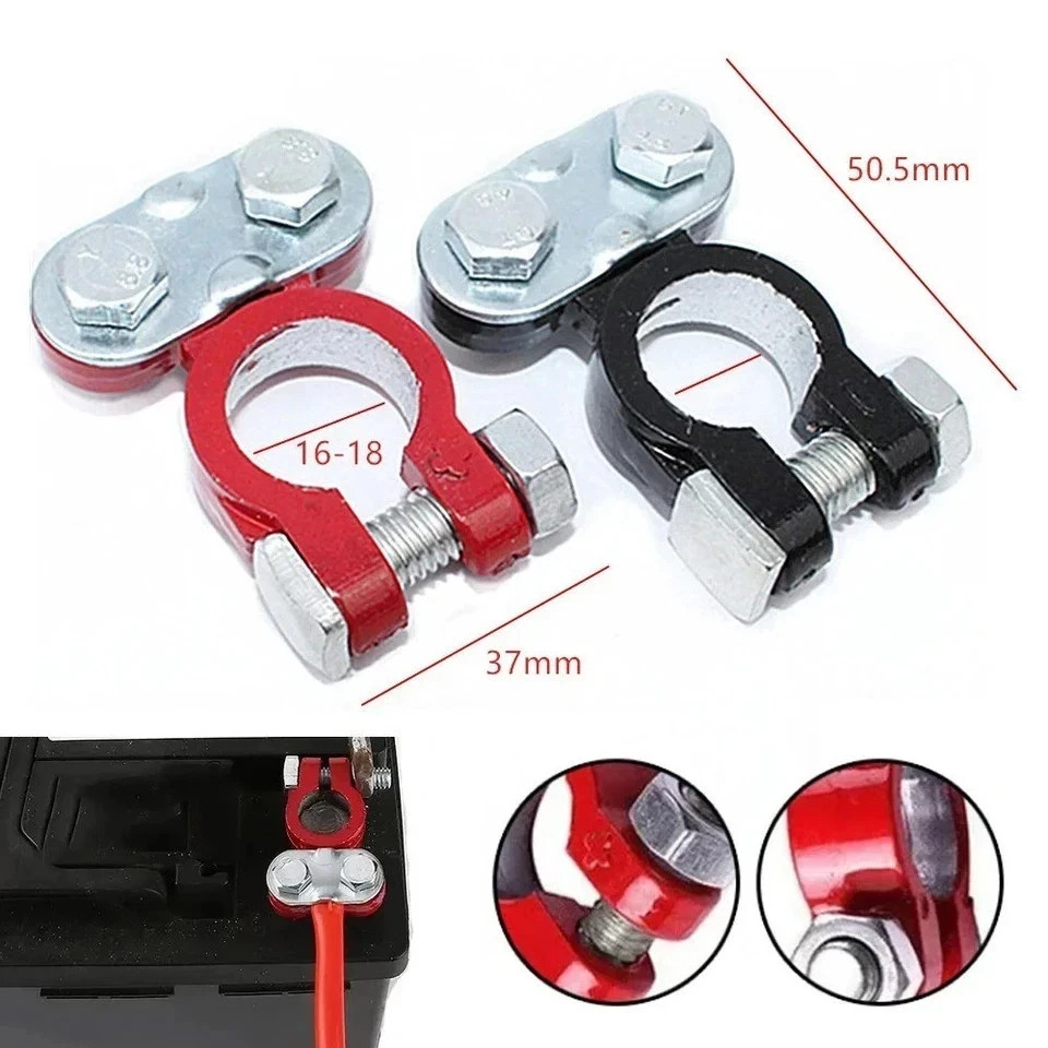 2 Car Battery Terminal Connector Top Post Positive Negative Heavy Duty Universal