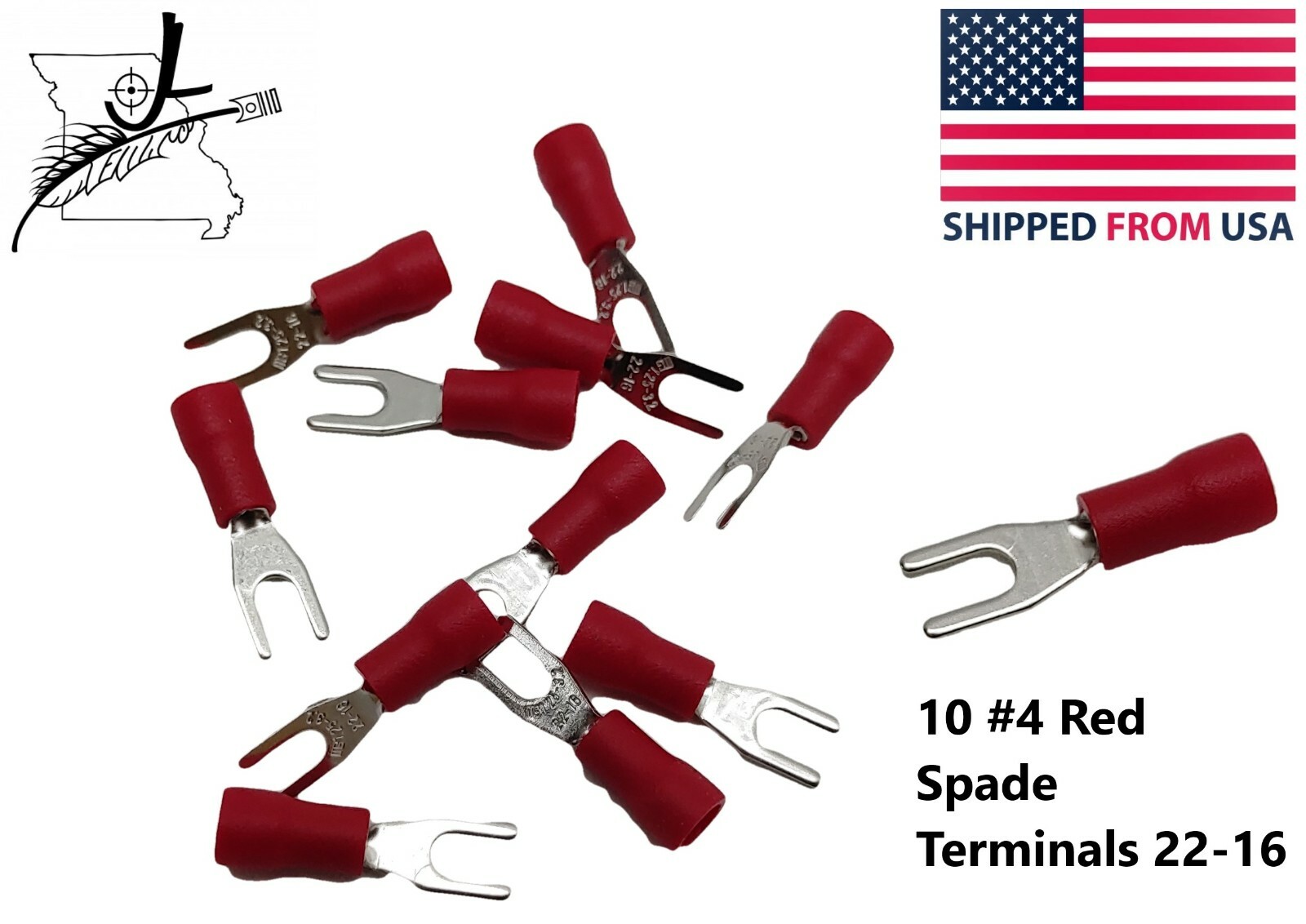10x #4 Red Spade Terminal 22-16 AWG Wire Electrical Connector Fork End Crimp On