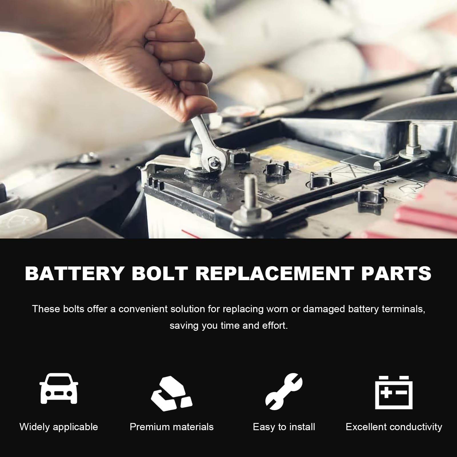 2PCS 3/8”-16 Battery Terminal Bolts,Q235 Steel Side Post Battery Bolts for Batt