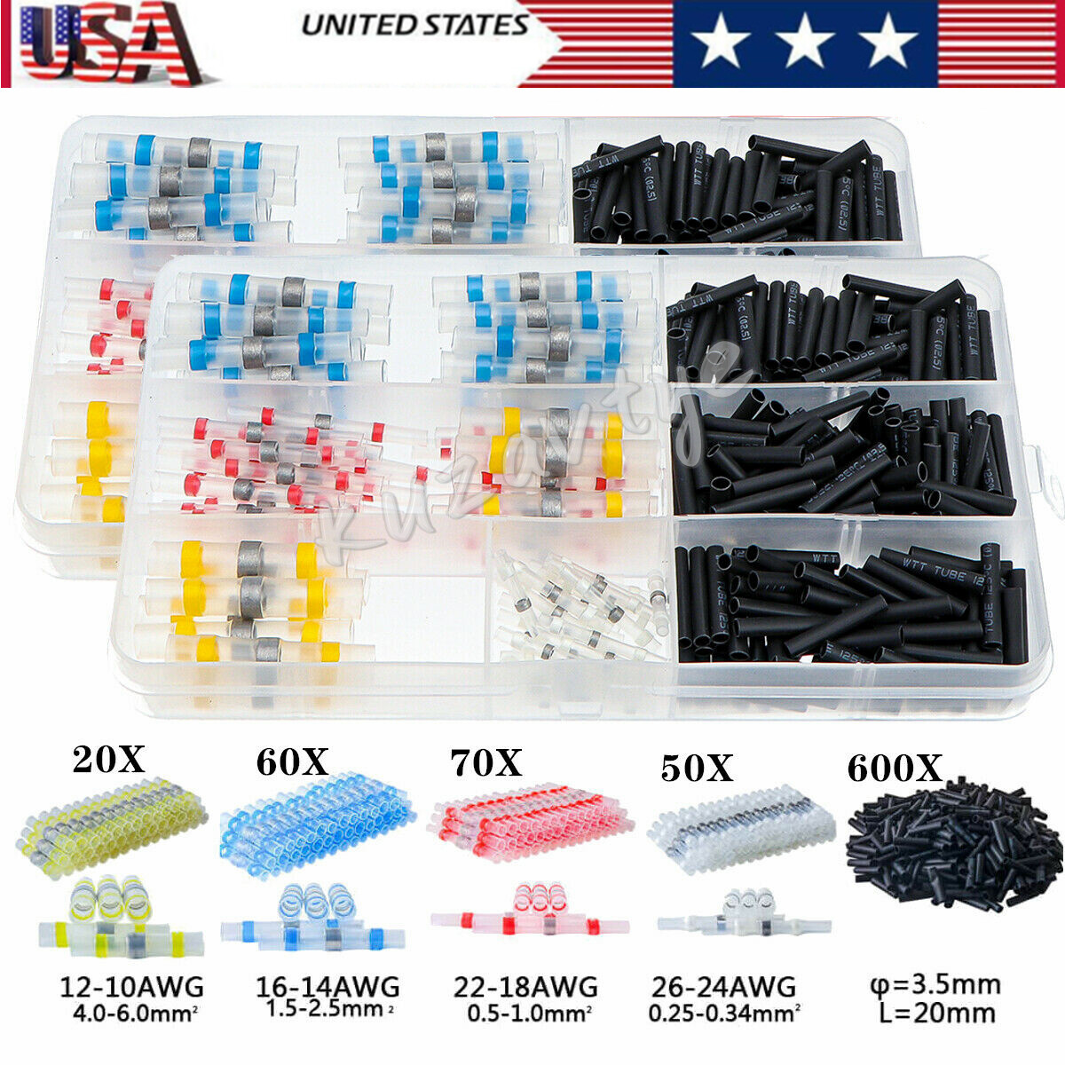 800Pcs Waterproof Solder Seal Heat Shrink Sleeve Wire Butt Terminals Connectors