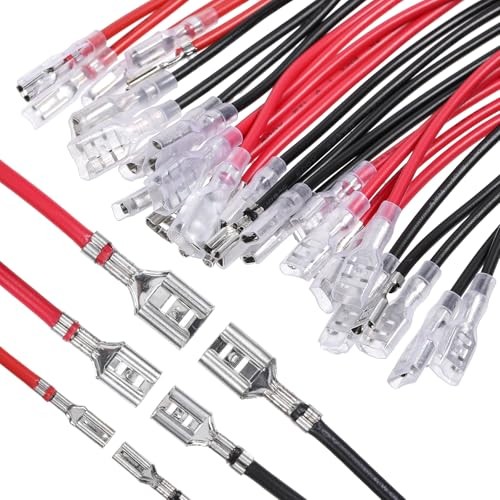 30Pcs 2.8mm 4.8mm and 6.3mm Female Spade Crimp Terminal with Insulating Sleeve
