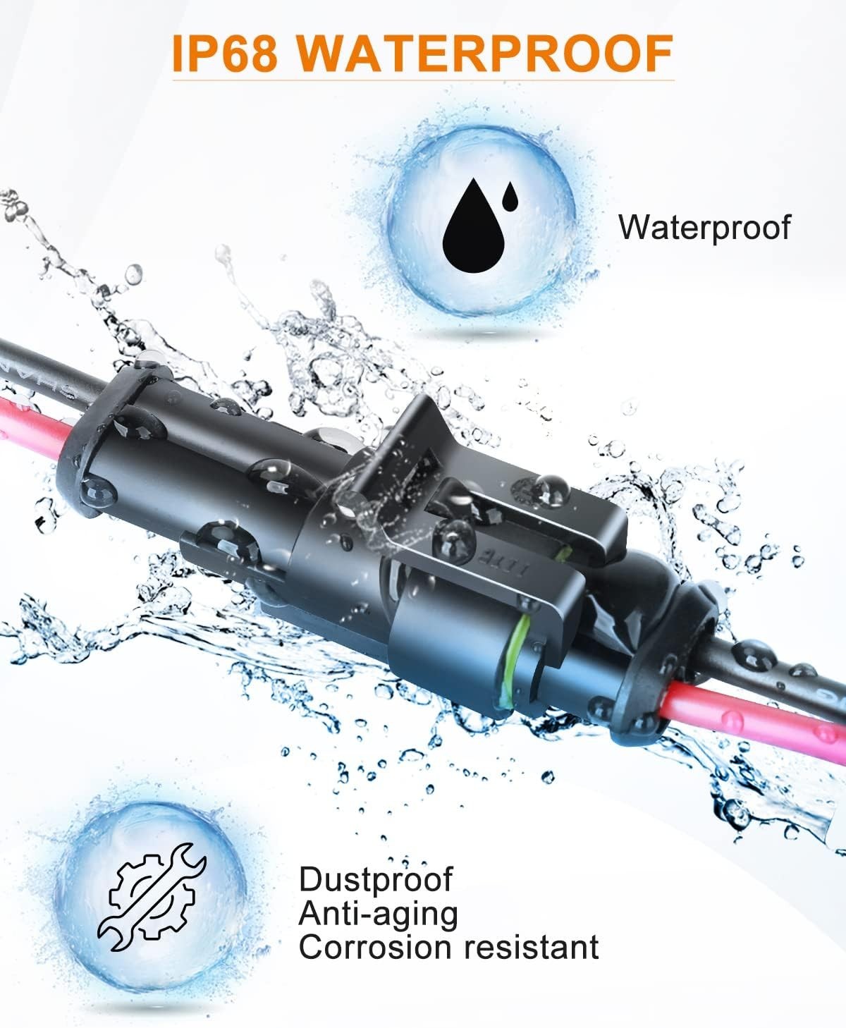 Waterproof, 16 AWG 2 Wire s, Automotive Electrical Male and Female Plug with …