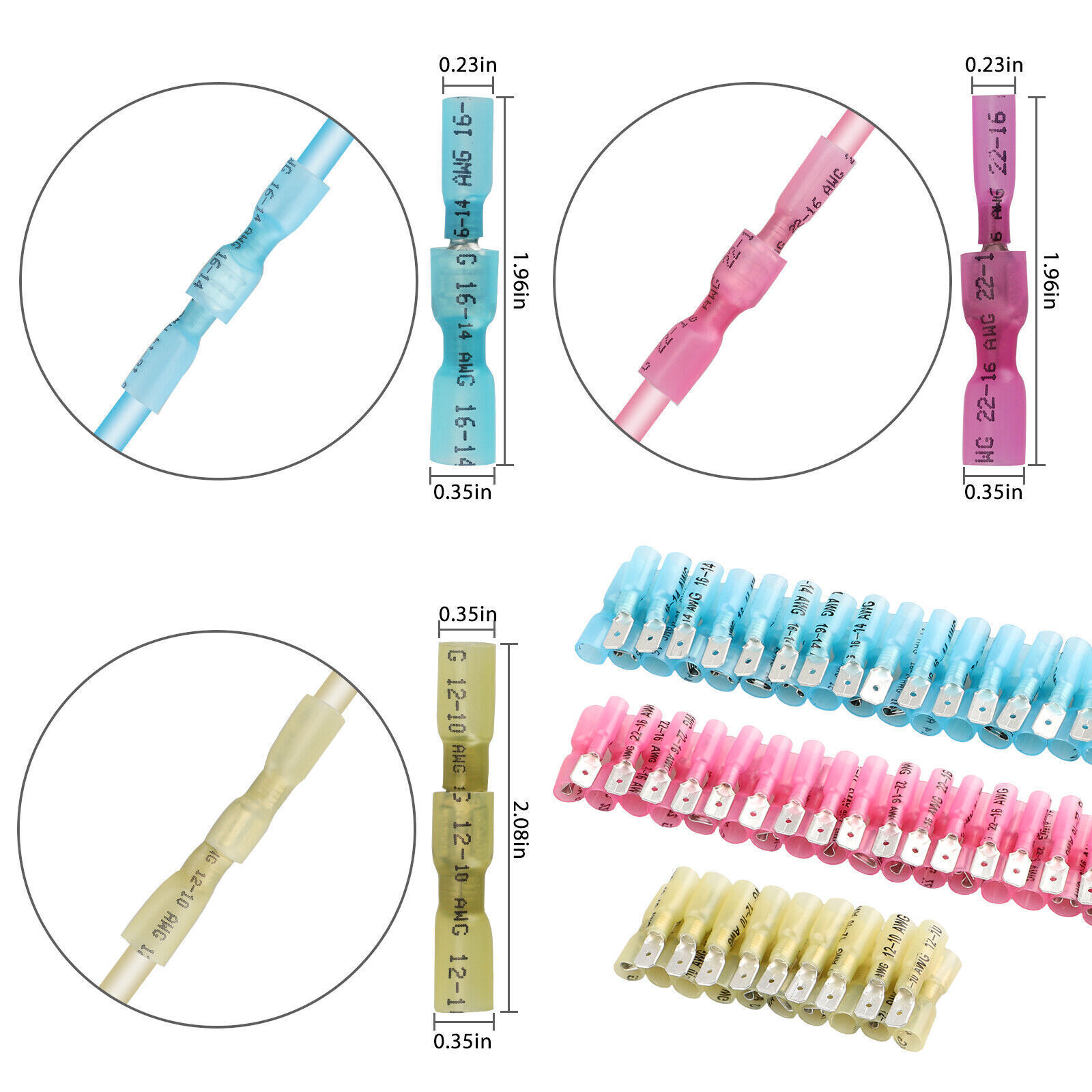 220/200PCS Waterproof Heat Shrink Spade Wire Connectors Male Female Terminals