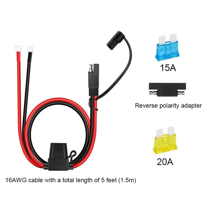 5FT SAE to O Ring Terminal Harness 16AWG 2Pin Quick Disconnect SAE Battery Ex…