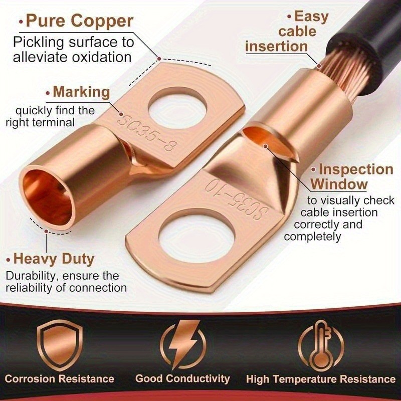 150pcs Copper Battery Cable Ends Wire Lugs Assortment Kit AWG 2 4 6 8 10 Gauge