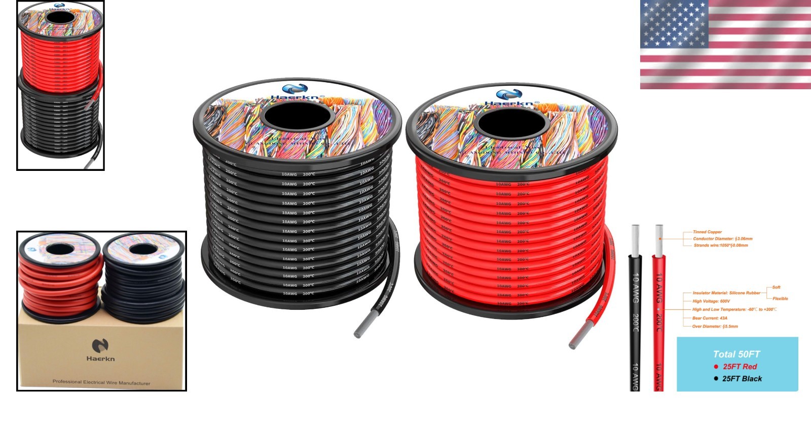 10 AWG Silicone Wire Cables 50ft – 600V 1050 Strands