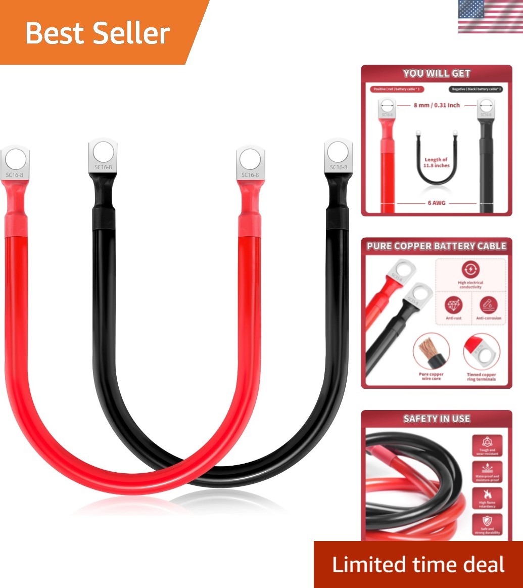 6 AWG Battery Cable 2 Pcs, 11.8 Inch Battery Cables with M8 Ring Terminals, M…