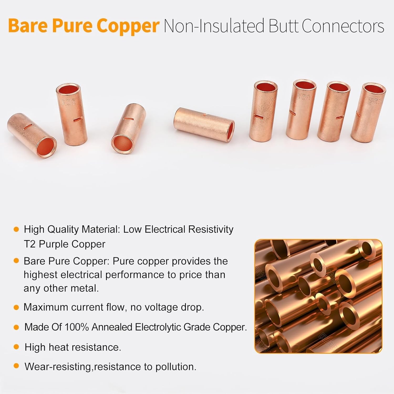 10PCS 4 Gauge Butt Connectors 4 AWG Non Insulated Butt Splice Connectors Unin…