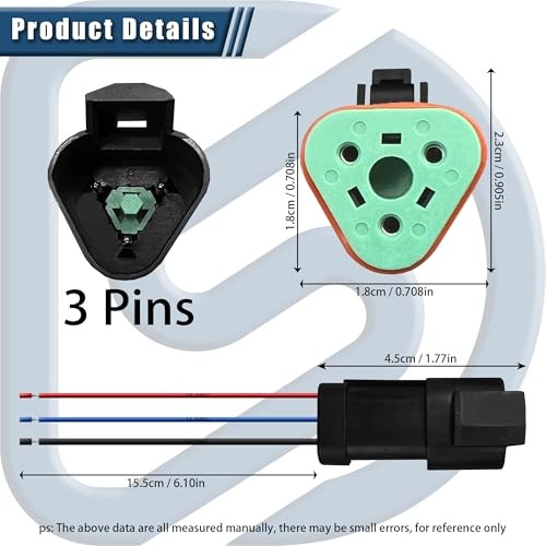 6Pack 3-Pin DT Waterproof Connectors 16 AWG with Heat Shrink Tubes 3-pin/6Pack