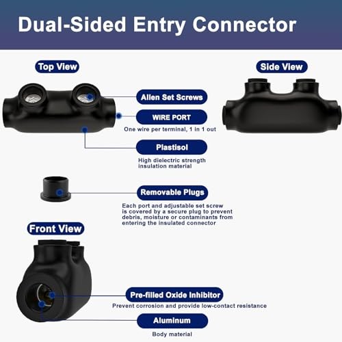 2 Port Insulated Wire Connectors Black Splice Connector Multi Cable 2/0-6 AWG