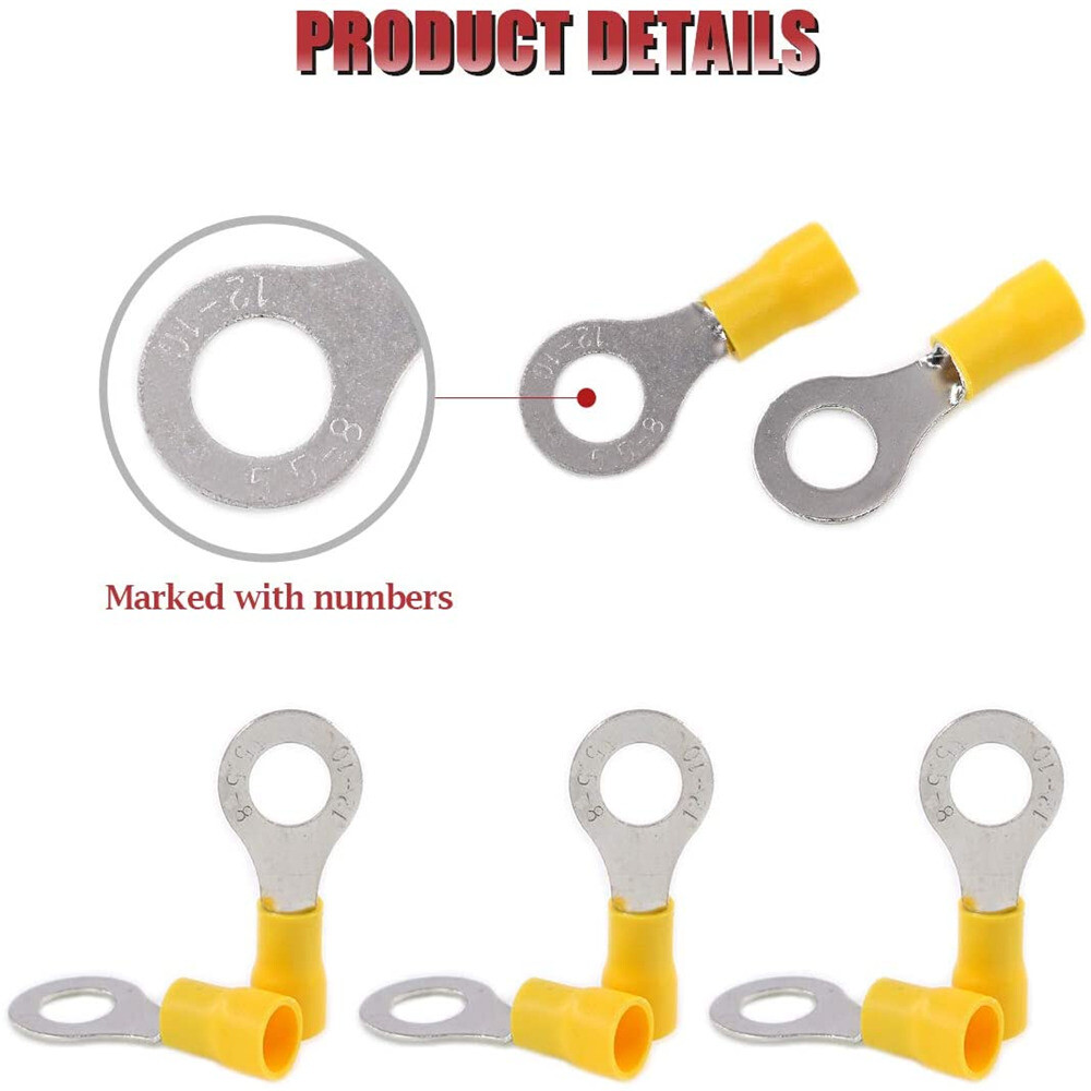 50-500PCS Ring Terminal RV5.5-8 Yellow 8mm Electrical Wire Crimp Connectors