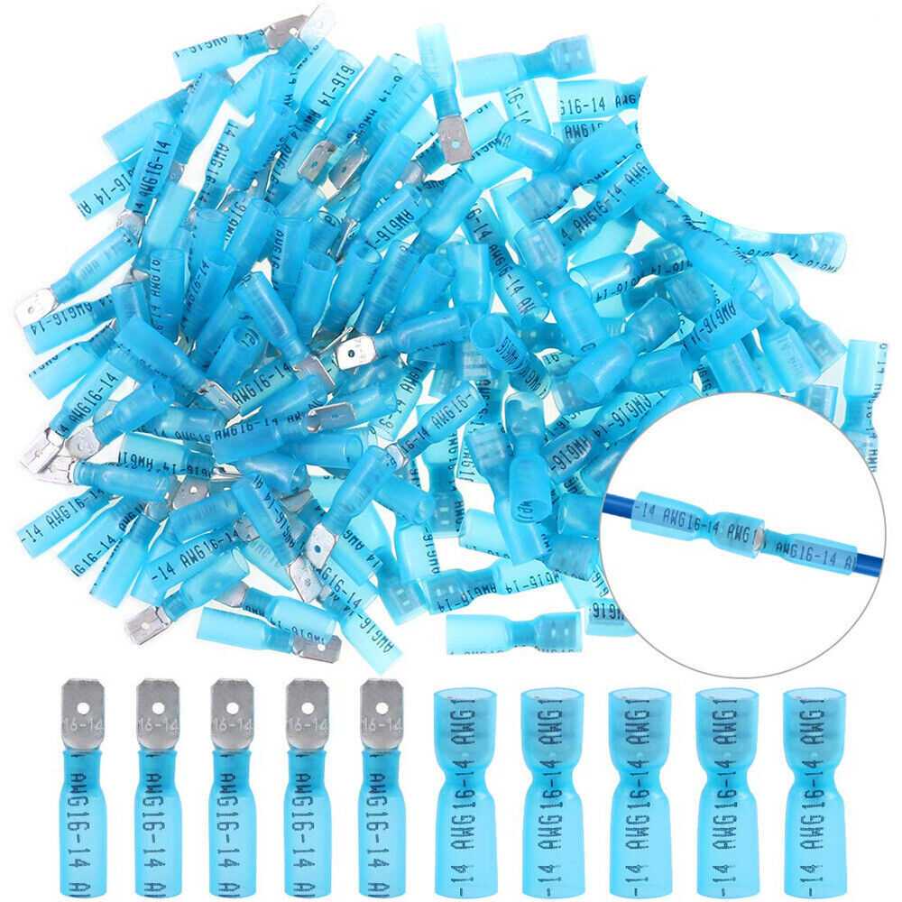 Blue 16-14 AWG Heat Shrink Connector Male Female Spade Crimp Terminal 50-200X