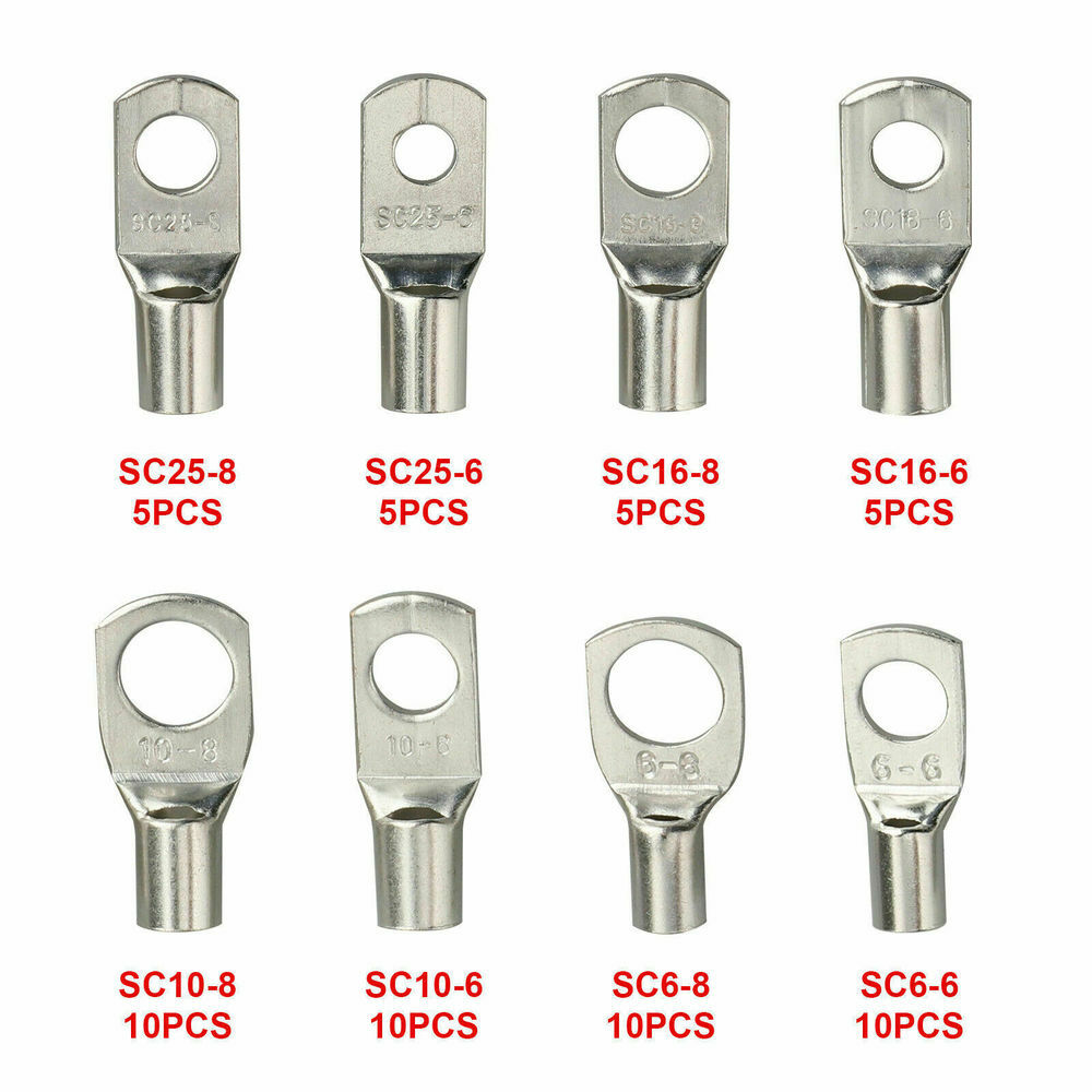 140Pcs Battery Cable Lugs Eyelets Copper Ring Terminals Crimp Wire Connectors US