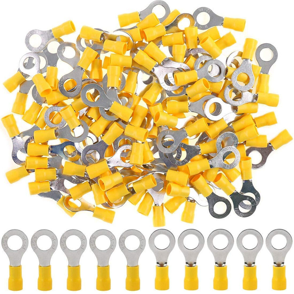 50-500PCS Ring Terminal RV5.5-8 Yellow 8mm Electrical Wire Crimp Connectors