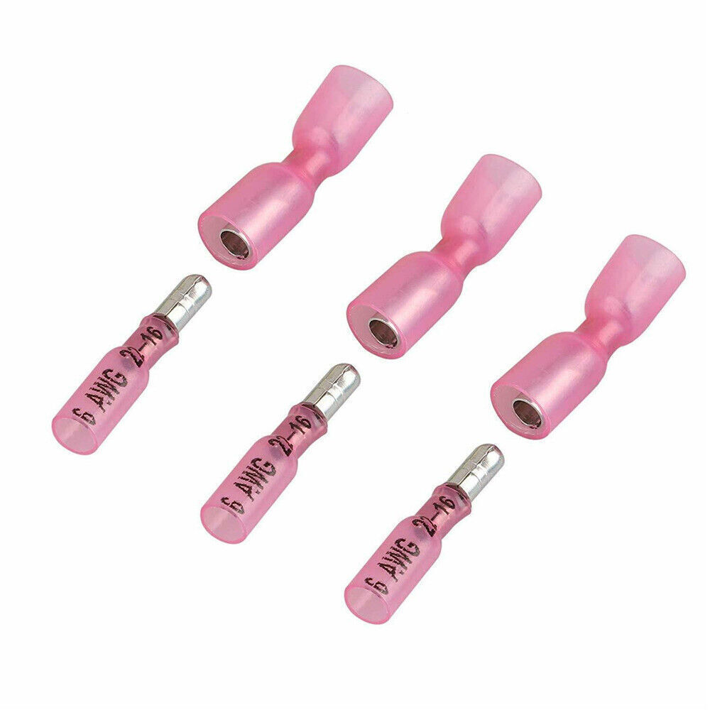 22-16 AWG Heat Shrink Wire Connectors Male Female Bullet Crimp Terminals Red