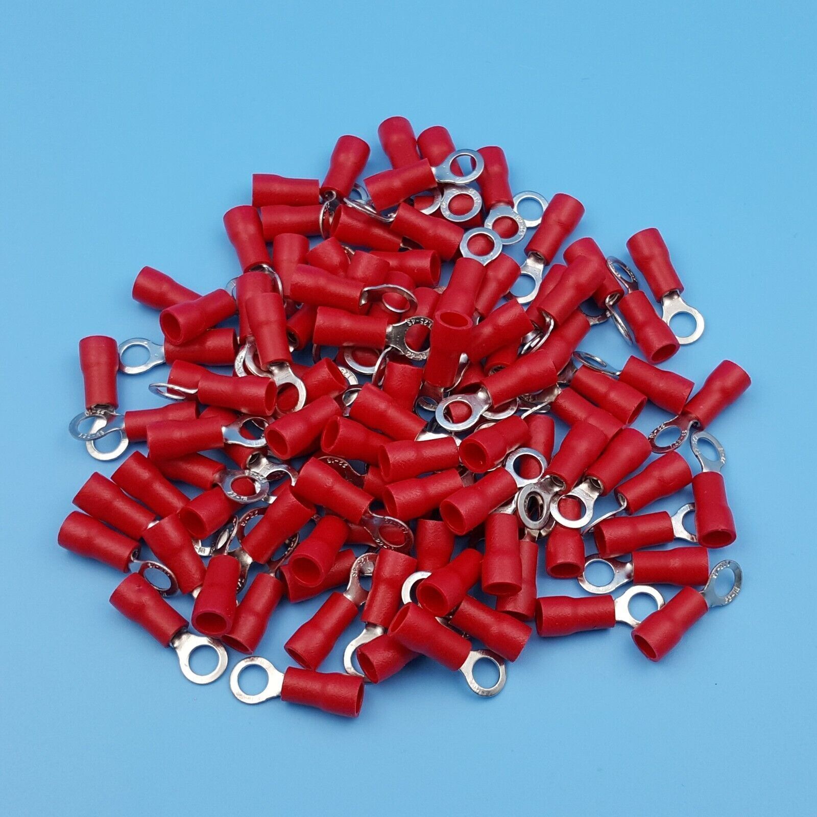100Pcs Red RV1.25-4 Ring Pre-Insulating 22-16 AWG Wire Crimp Terminals #8