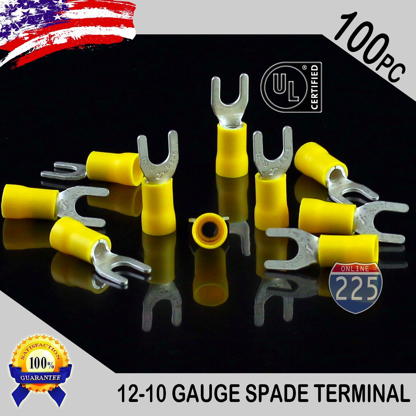 100 Pack 12-10 Gauge Vinyl Spade Fork Crimp Terminals #10 Stud Tin Copper Core