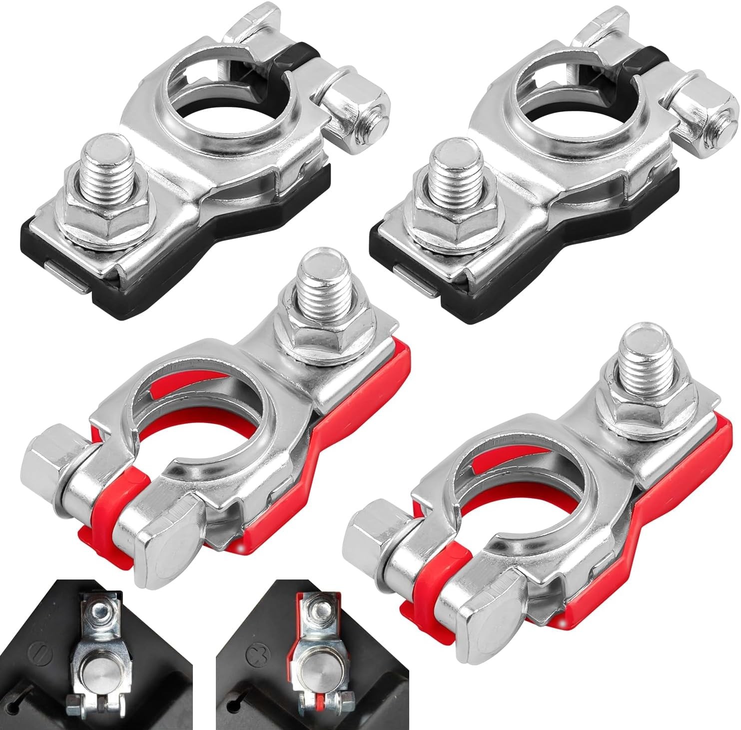 2 Pairs Top Post Battery Cable End Terminals Positive Negative Heavy Duty Clamps