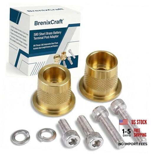 580 Short Brass Battery Terminal Post Adaptor Kit, M6 Thread, SAE Automotive