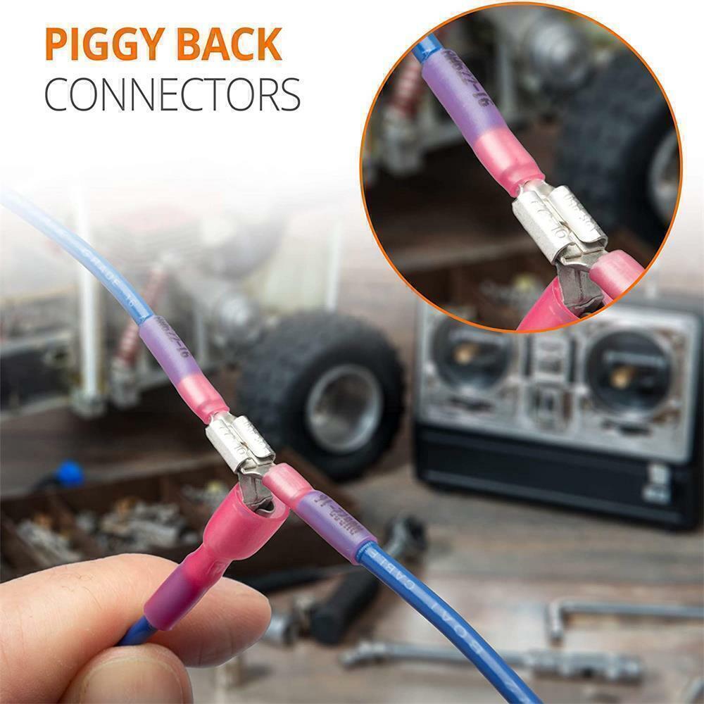Heat Shrink Piggyback Spade Connectors 22-10AWG Electrical Wire Terminals Kit