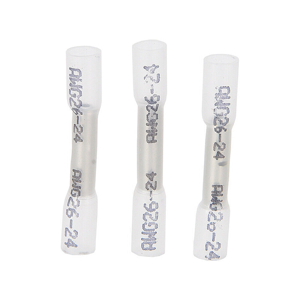 White AWG 26-24 Gauge Heat Shrink Butt Wire Connectors Crimp Terminals 50Pcs