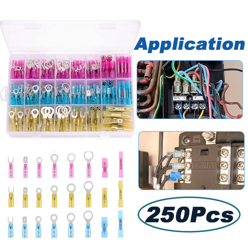 250Pcs Waterproof Heat Shrink Wire Connector DIY Kit Automotive Crimp Terminals