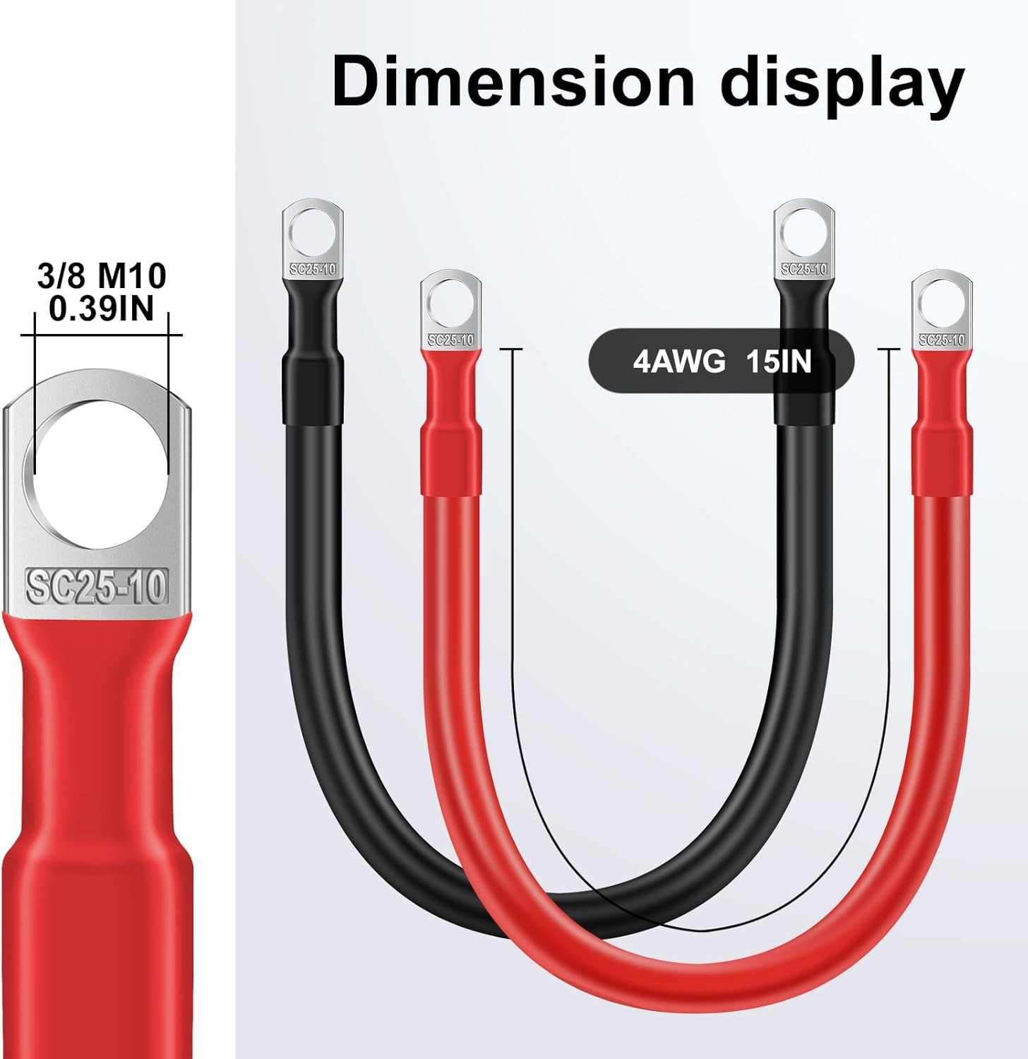4AWG 15-Inches Battery Cables Set, (1 Positive & 1 Negtive) 15Inches