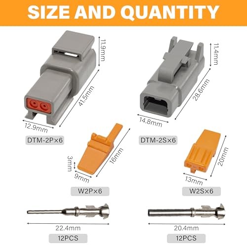 Deutsch DTM Grey 2 Pin Connectors 6 Sets, Electrical Wire Connector 2Pin-6 Set