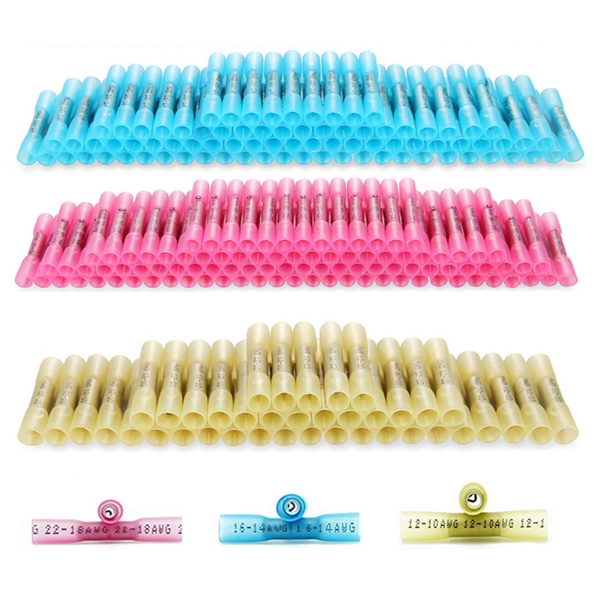 200/100Pcs Heat Shrink Waterproof Wire Connectors 26-10 AWG Butt Seal Terminals