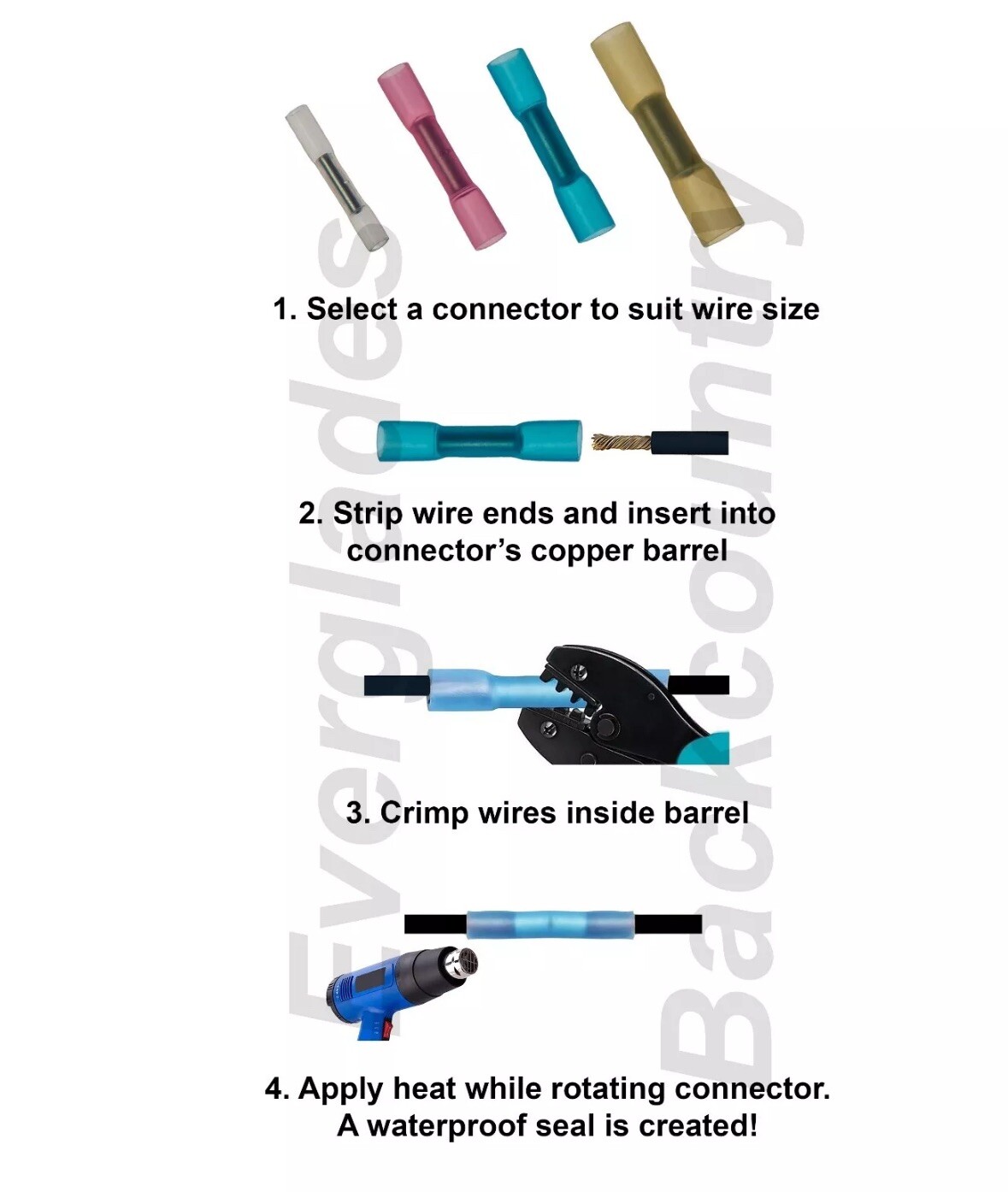 30 Yellow Blue Red Marine Waterproof Heat Shrink Crimp Wire Terminals Fork Ring