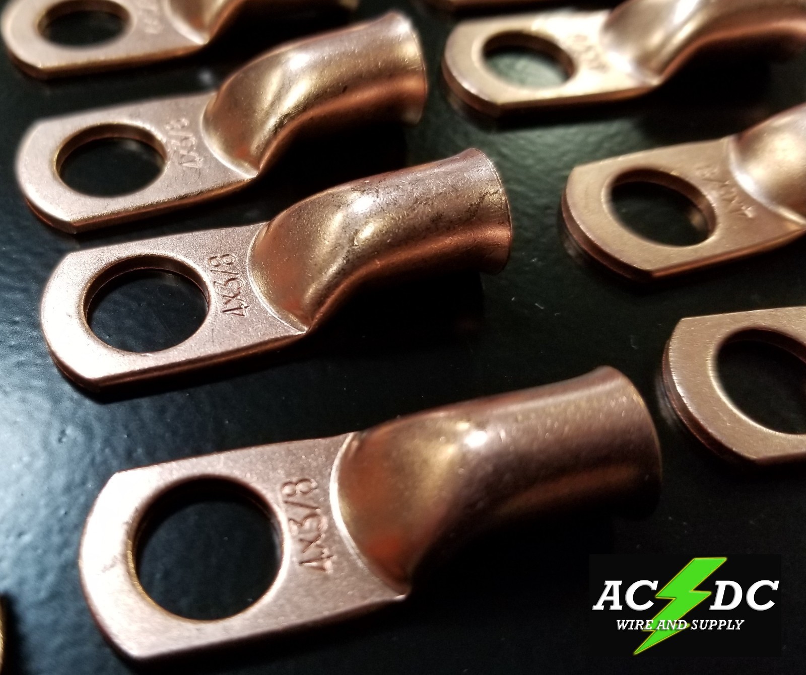 (100) 4 gauge Ring 3/8″ Hole Terminal BATTERY Lug Bare Copper Un-insulated AWG